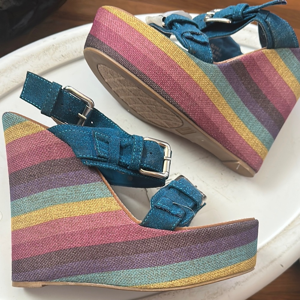 Colorful Striped Wedge Sandals